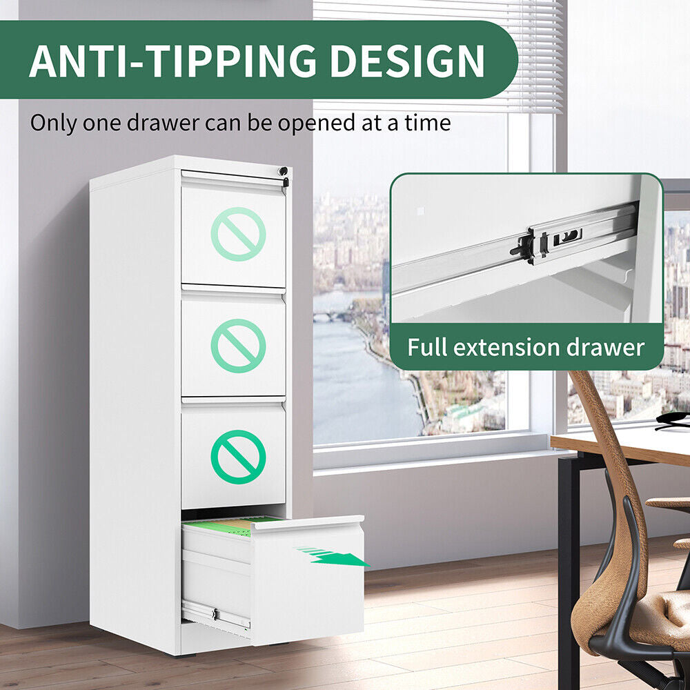 Metal 4 Drawer File Cabinet Vertical Lockable Storage Filing Organizer Office