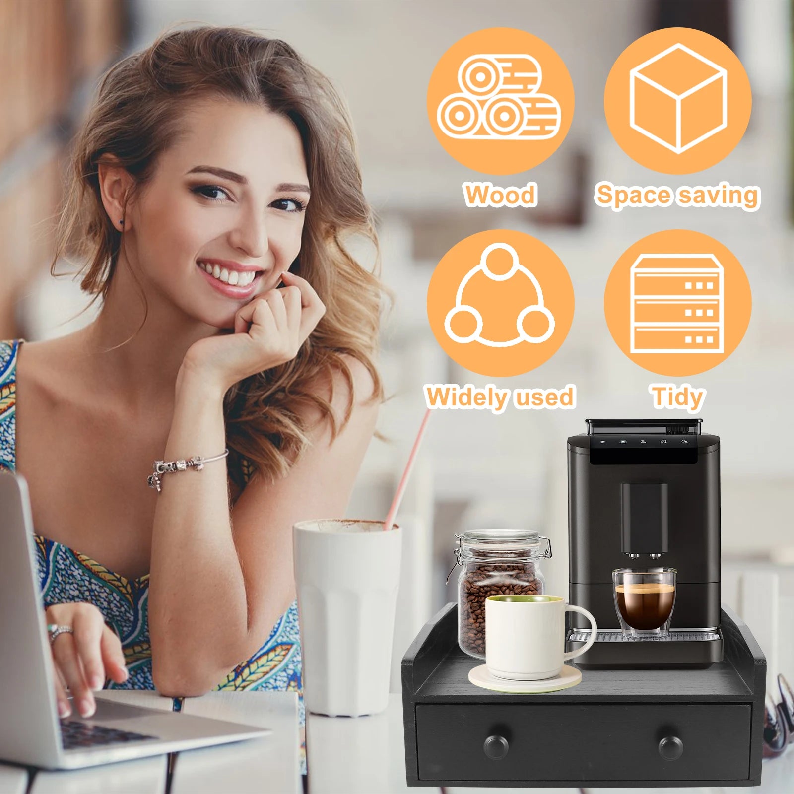 Coffee Machine Base Drawer Wood Tea Bag Coffee Capsule Drawer Storage Stand Desktop Water Bar Countertop Cabinet Organizer