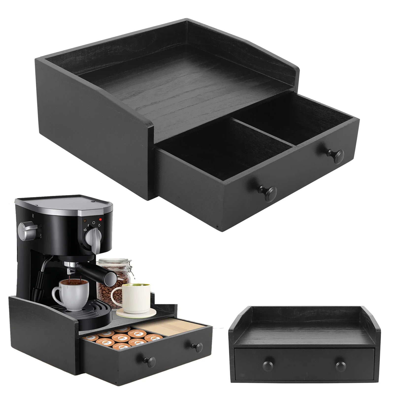 Coffee Machine Base Drawer Wood Tea Bag Coffee Capsule Drawer Storage Stand Desktop Water Bar Countertop Cabinet Organizer
