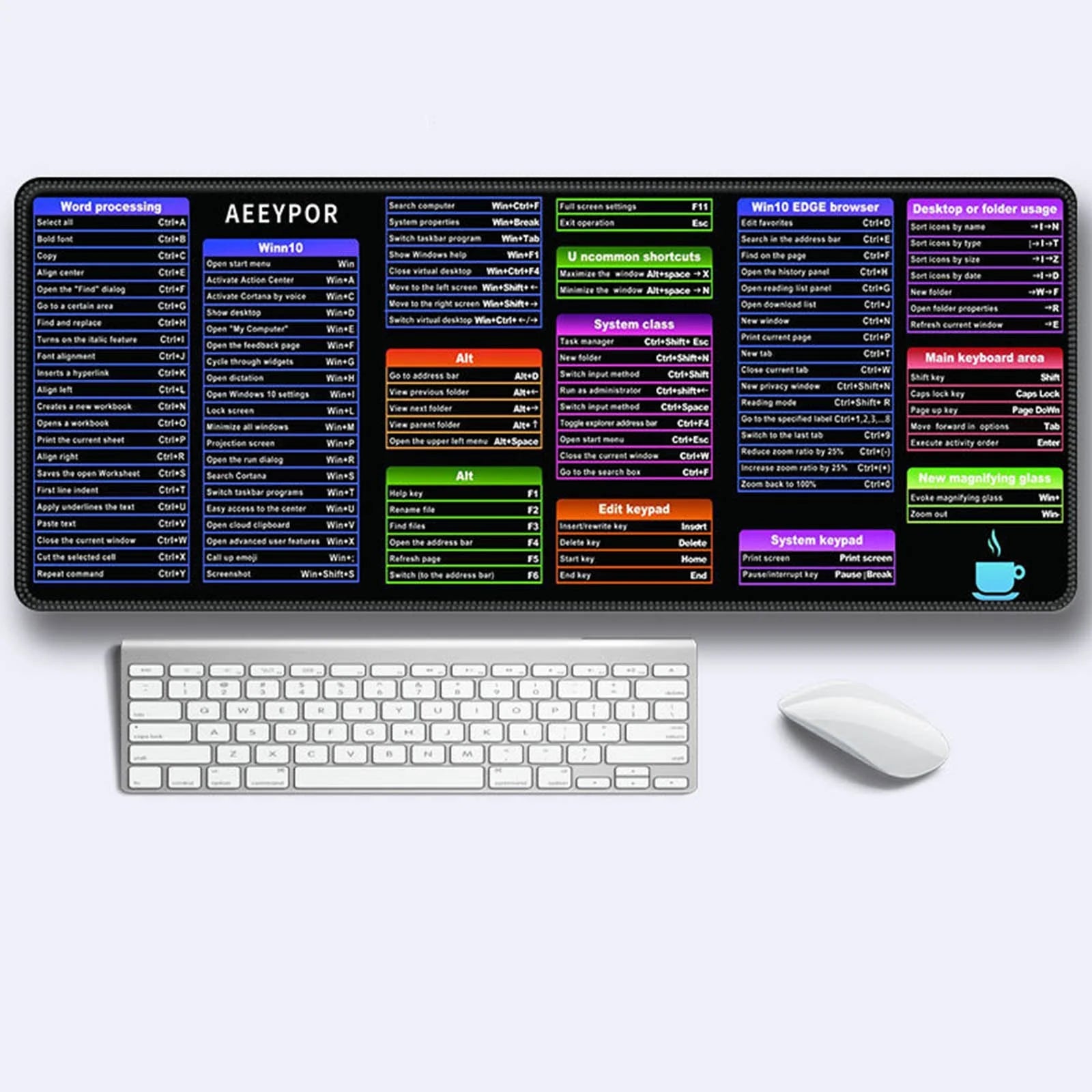 Keyboard Shortcut Mouse Pad, Office/Excel/Word/Ppt Shortcuts Cheat Sheet Mat, Large Anti-Slip Keyboard Pad, English Shortcut Keys, Mouse Pad, Office Thickened Keyboard and Desk Pad