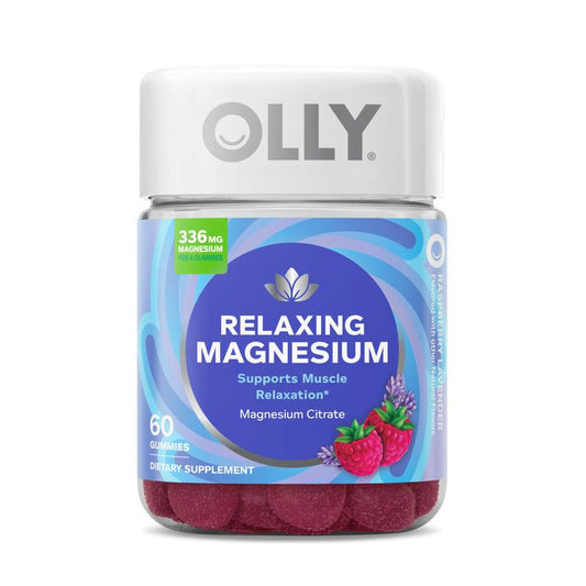 OLLY Relaxing Magnesium Chewable Supplement - 60 Gummies, Supports Muscle Relaxation, Raspberry Lavender Flavor