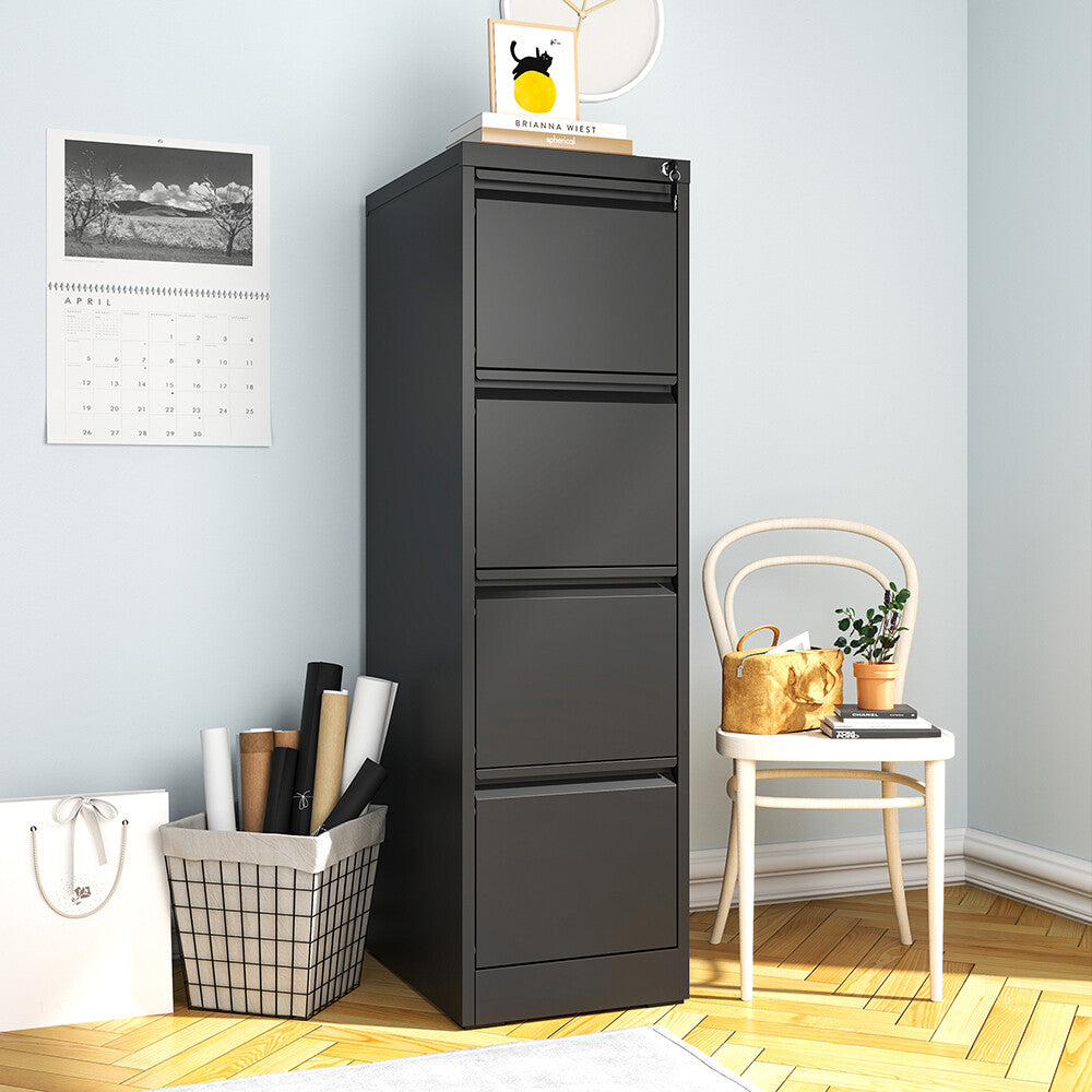 Metal 4 Drawer File Cabinet Vertical Lockable Storage Filing Organizer Office