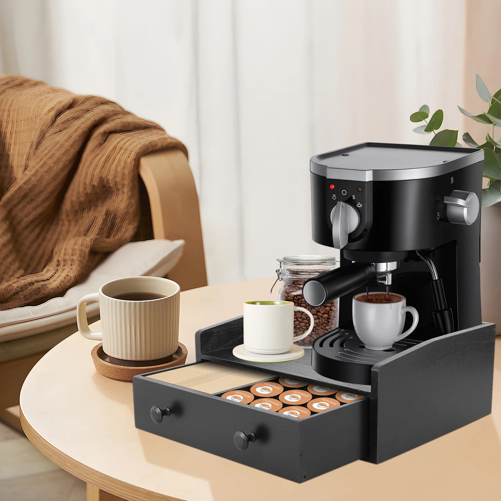 Coffee Machine Base Drawer Wood Tea Bag Coffee Capsule Drawer Storage Stand Desktop Water Bar Countertop Cabinet Organizer