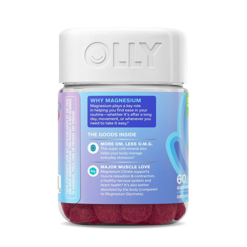 OLLY Relaxing Magnesium Chewable Supplement - 60 Gummies, Supports Muscle Relaxation, Raspberry Lavender Flavor