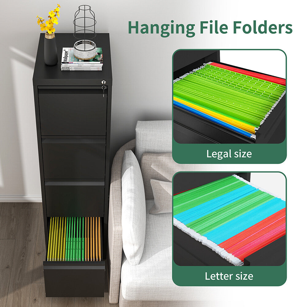 Metal 4 Drawer File Cabinet Vertical Lockable Storage Filing Organizer Office