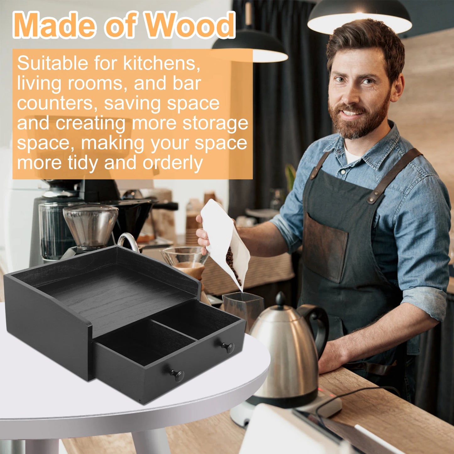 Coffee Machine Base Drawer Wood Tea Bag Coffee Capsule Drawer Storage Stand Desktop Water Bar Countertop Cabinet Organizer