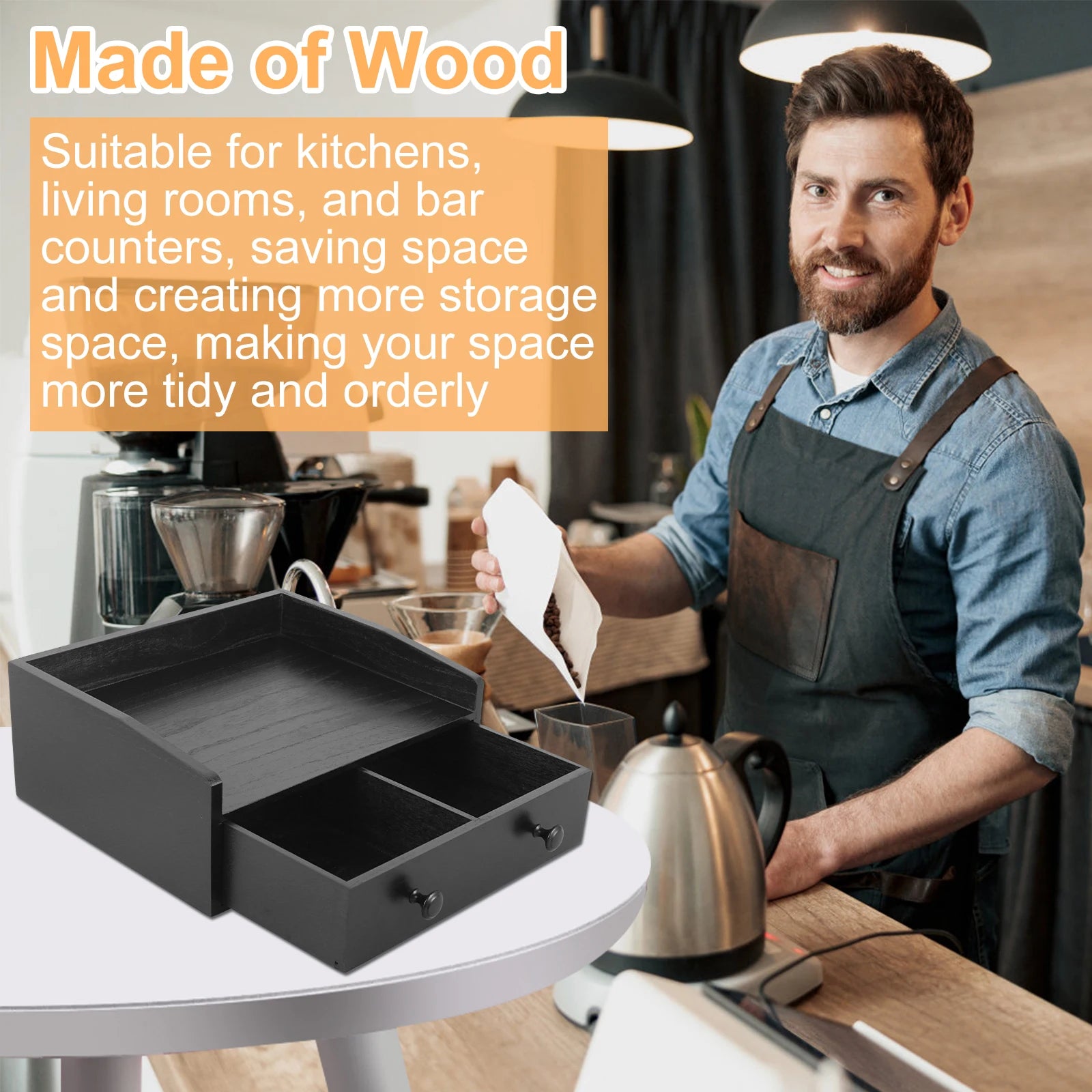 Coffee Machine Base Drawer Wood Tea Bag Coffee Capsule Drawer Storage Stand Desktop Water Bar Countertop Cabinet Organizer