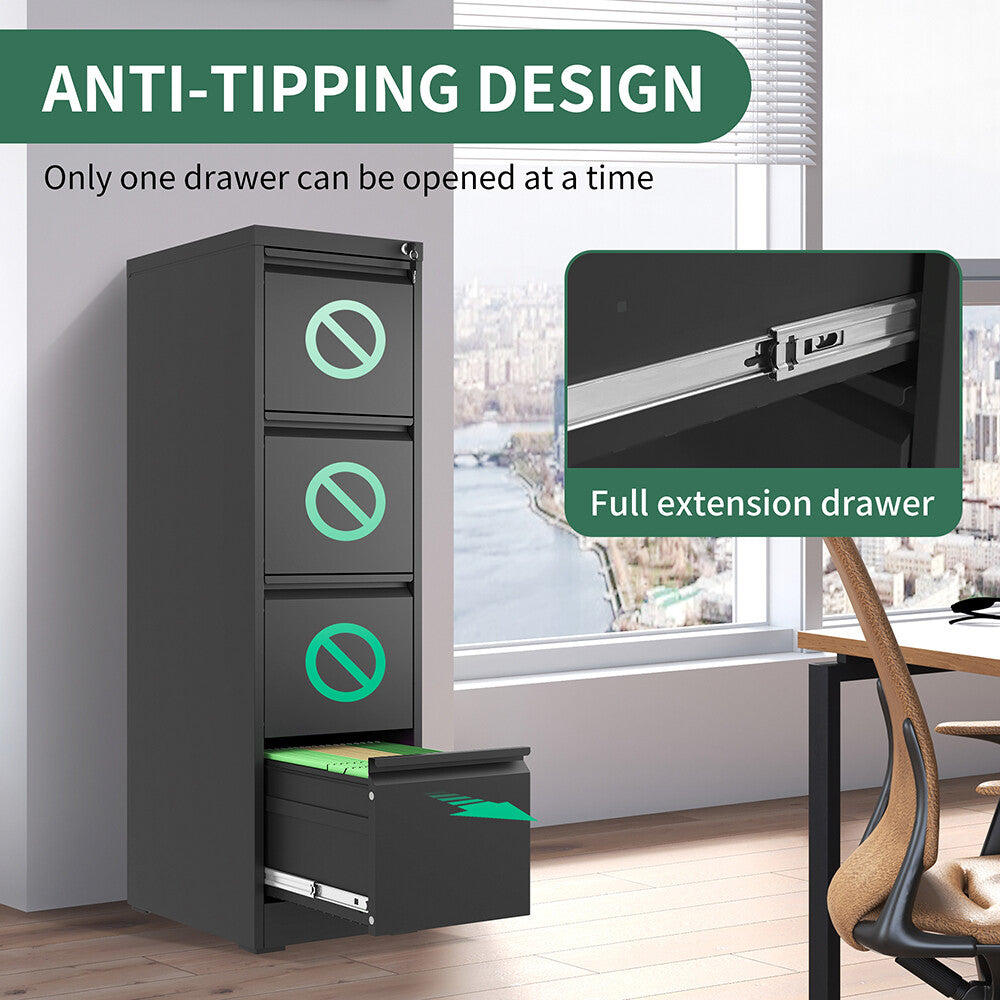 Metal 4 Drawer File Cabinet Vertical Lockable Storage Filing Organizer Office