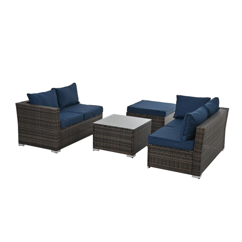 Patio Furniture, Outdoor Furniture, Seasonal PE Wicker Furniture, 4 Set Wicker Furniture with Tempered Glass Coffee Table