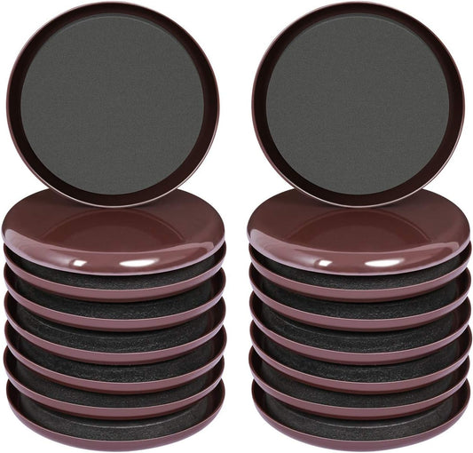 3 1/2 Inch Furniture Moving Sliders for Carpet, 16 Pcs round Reusable Furniture Movers Pads for Heavy Table Desk Bed Sofa Fridge Couch Cabinet, Move Furniture Easily & Safely! (Brown)